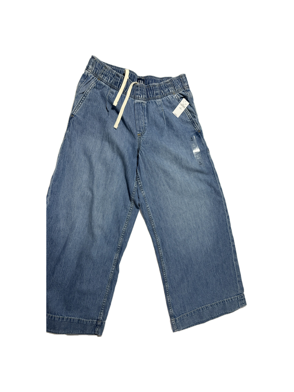 Gap Drawstring Wide Leg Denim Pants Small Petite Blue Cotton Lyocell